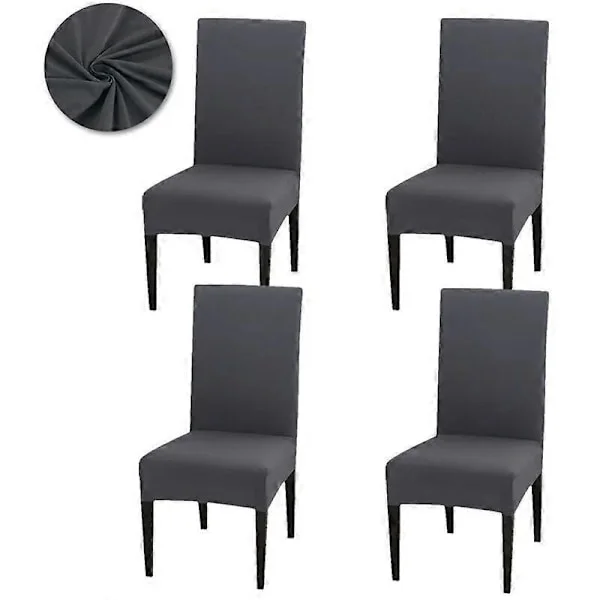 Chair Cover Set of 4, Dining Room Chair Covers, Universal Stretch Chair Covers, Chair Covers for Wedding, Home Party, Dark Grey (FMY)