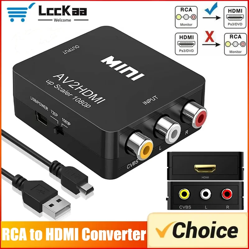 AliExpress - Convertisseur RCA vers HDMI avec câble USB, adaptateur AV vers HDMI 1080P AV2HDMI AV/CVSB vers HDMI, commutateur AV vers HDMI, adaptateur