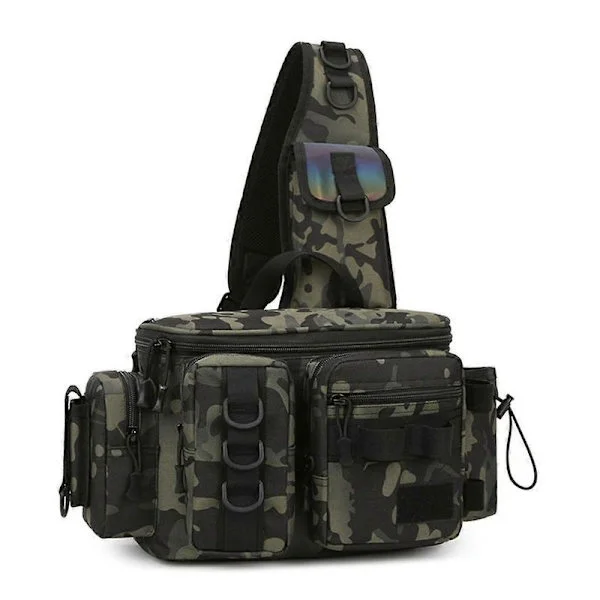 Fishing Bag with Backpack, Bait Box, Gear Bag, Fly Fishing Backpack (with Fishing Rod Holder), Single Shoulder Bag Camouflage Chest Bag