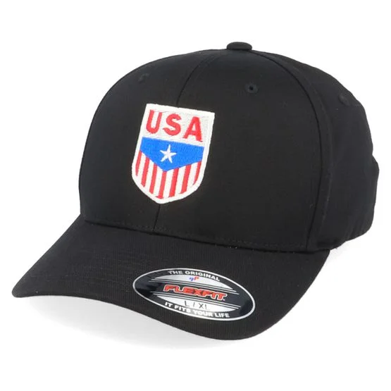 Iconic - Black flexfit Czapka Z Daszkiem - USA Badge Black Stretch Fit @ Hatstore
