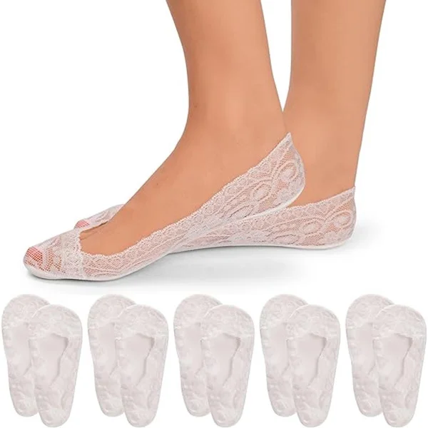 5 Pairs - Invisible Lace Socks for Women - Non-Slip Lace Socks - Anti-Slip - Low Invisible Boat Socks