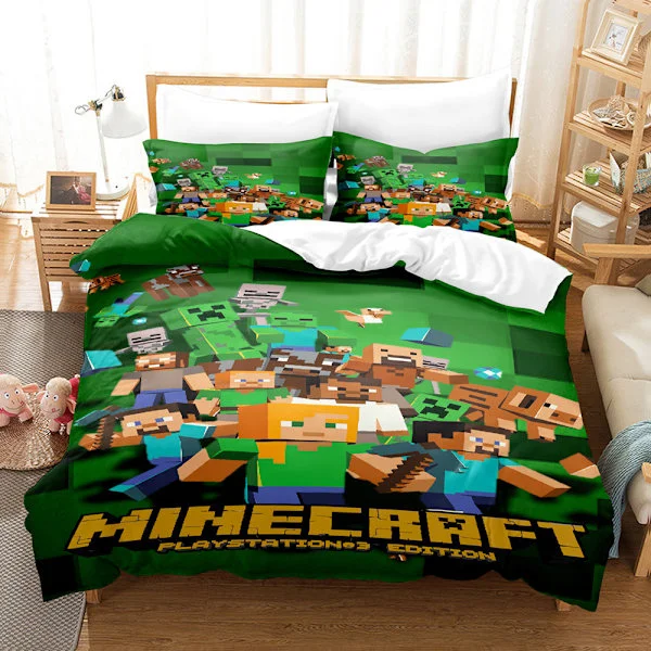 Minecraft My World Kolmiosainen Pussilakanasetti Päiväpeitto Lakanat Tyynyliina Vuodevaatteet_xx