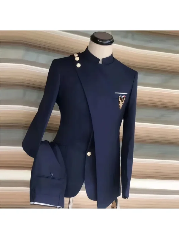 AliExpress - Costume bleu marine Zones Me Mariage pour hommes, manteau et pantalon, smoking imbibé, coupe couvertes, mode formelle, dernier design, 