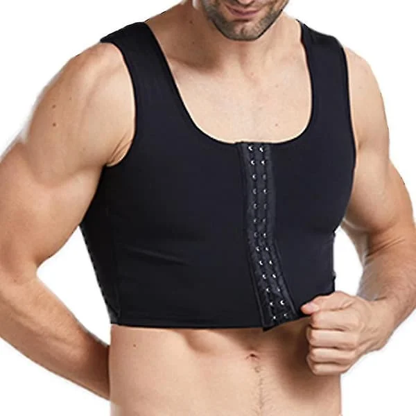 Män Gynekomasti Shaper Ny Slankning Bröstkontroll Boobs Shapewear Underkläder Mage Bälten Haka Kontroll Hook Black