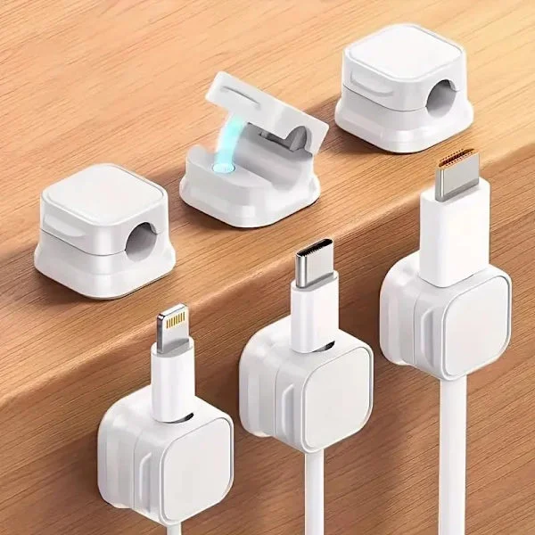 6-pack magnetisk kabelklämma, sladdhållare, trådtelefon, USB-laddarkabelhållare, organiserare för bil, kontor, hem, skrivbord, vägg, nattduksbord