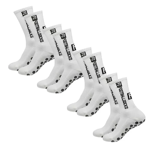 4 par Socr-sokker, sporty sklisikre sokker, basketballsokker, prikkete sklisikre Socr-sokker i bomull, 4 par, hvite, en størrelse-FF- One Size
