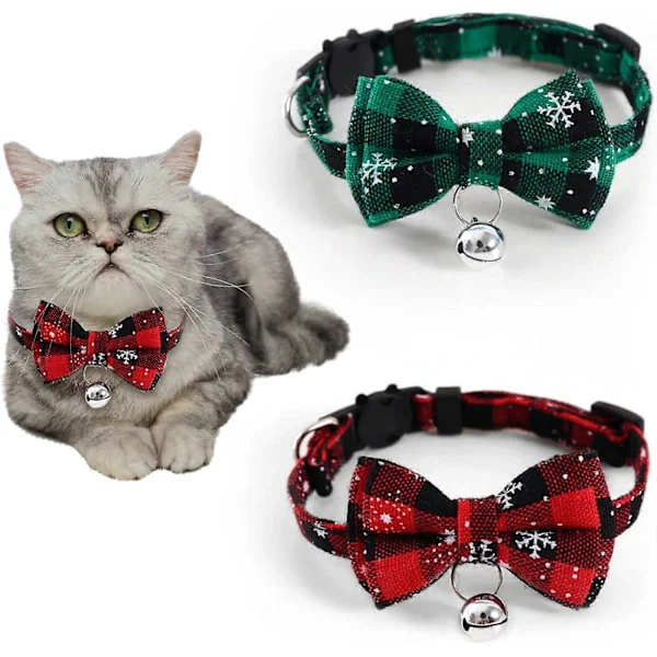 2 st Snöflinga Katt- och Hundhalsband Katt Fluga Halsband Klockhalsband Katt Halsband med Säkerhetsspänne med Söt Fluga och Klocka Husdjursprodukter 