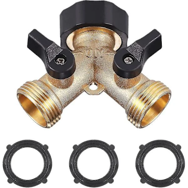 Dobbel vaskemaskin kran messing hage kran splitter, Y-kontakt med 3*gummimatte, 3/4 tommer for tilkobling av 2 apparater, dobbel utløpskran