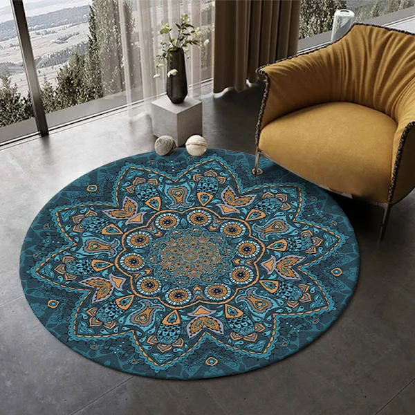 Rund mandala-matta, lämplig för sovrum och badrum, tvättbar halkfri rund matta, chic bohemisk heminredningsmatta - Stil 10