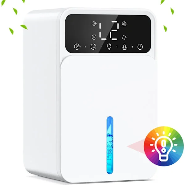 1500ML Elektrisk Luftavfukter, med 2 Nivåer og Hvilemodus, 7 Farge LED-Lys, for Baderom/Soverom/Klesskap
