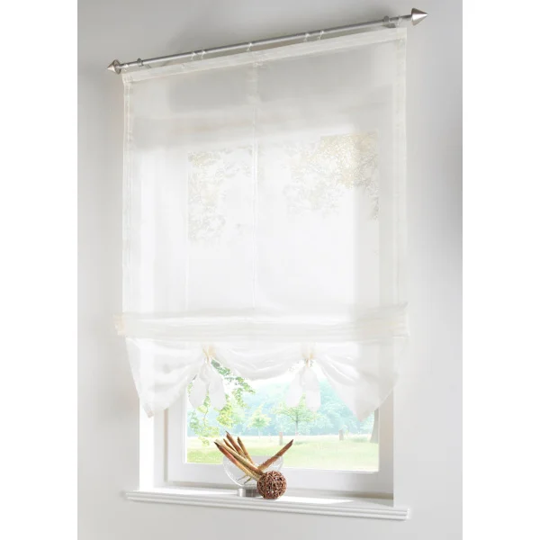 White, WxH 140 x 155 cm Roman blind 1 pc with loops, curtains, kitchen, transparent, blind with loops, curtains, modern voile