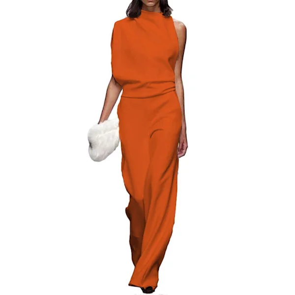 Dambyxdräkt Jumpsuit Casual Lös Ärmlös En Axel Vid Ben Rompers Jumpsuit Sommaroutfits med Fickor Orange M