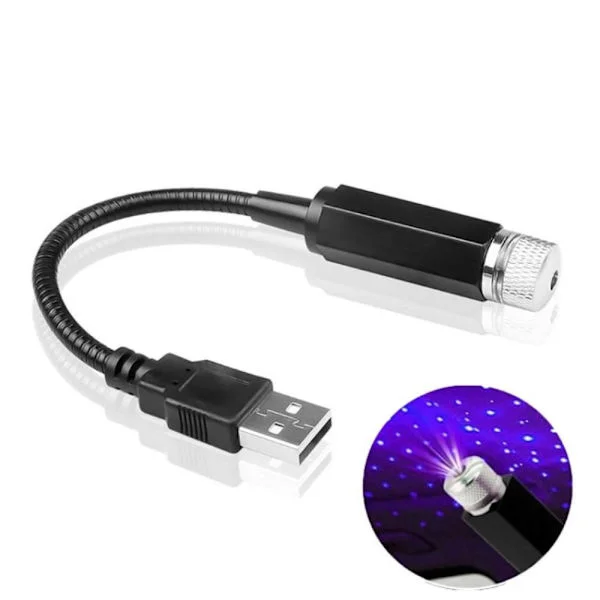 USB-lampa för bil, sovrum, tak, projektor, stjärnljus - Lila ljus