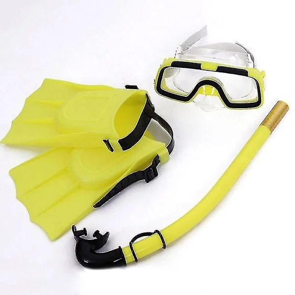 Barnedukkemaske Sett Anti-tåke Svømmebrille Maske Snorkel Finne Kit For Barn Z(Gul)