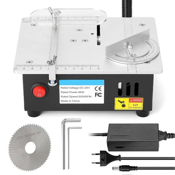 Mini Bordsåg 96W Justerbar 7 Hastigheter Elektrisk Bordsåg, Precisionsverktyg för Träbearbetning för DIY Hantverk och Modellbygge