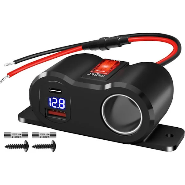 2025 Siste Modell 120W QC3.0 & PD3.0 Uttak Sigarettenner Socket Splitter med LED Voltmeter/Rocker, 12V Billader Strømadapter Repl