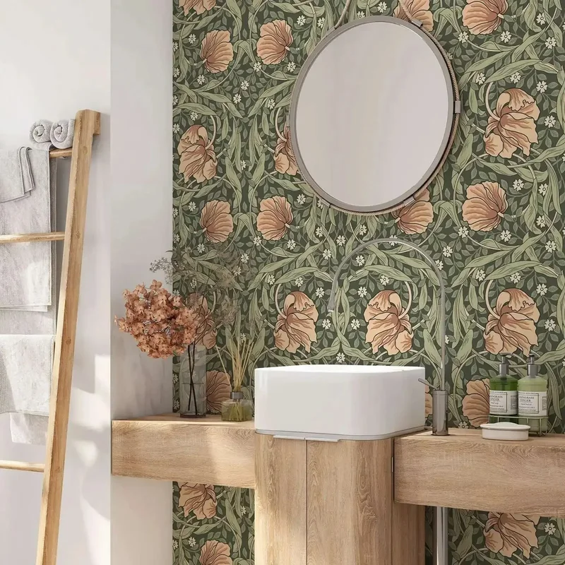 AliExpress - William Morris papier peint feuillage vert amovible auto-adhésif Floral Mural Vintage Floral peler et coller ou non collé papier peint