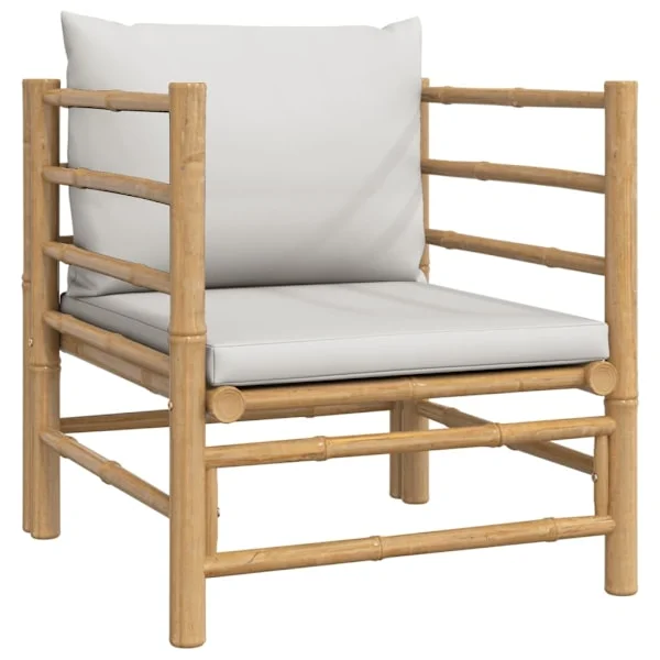 vidaXL Soffa mittdel med ljusgråa dynor bambu