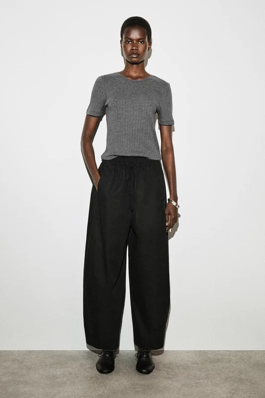 COS Women's Elasticated Barrel-Leg Trousers in Black