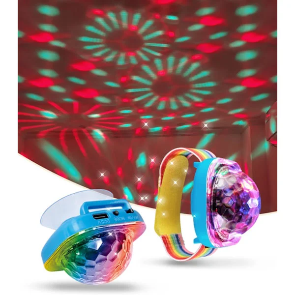 Mini Diskolys, Diskokule Armbånd Lys Bærbart Mini Bærbart LED-lampe Natt Strobe Klokke Armbånd USB-lading Stemmestyrt med Sugekopp