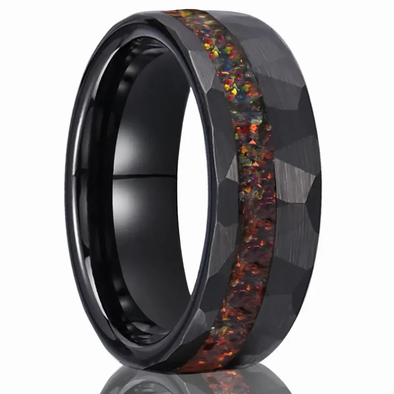 AliExpress - Bagues en carbure de tungstène noir de 8MM pour hommes, bijoux à la mode, alliances pour hommes, bagues de fiançailles incrustées d'opale