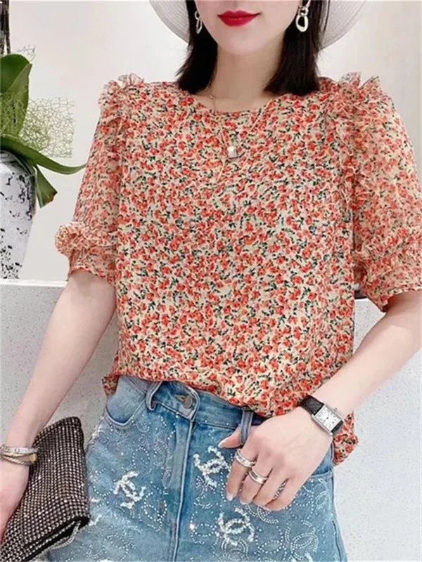AliExpress - Chemisier d'été décontracté pour femmes, manches courtes, col avec nœud papillon, haut imprimé, chemise de Style dame, chemisier d'été à 
