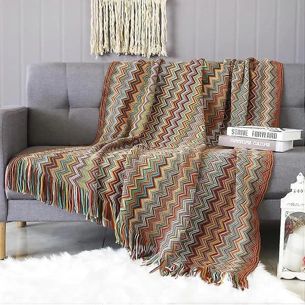 Stickad Filt med Tofs Houndstooth Boho Rutig Mjuk Filt Stickad Filt Överkast Pläd Sofffilt Dekorativ Filt för Soffa Säng yell
