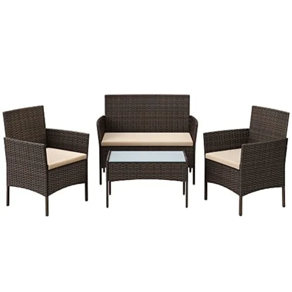 SONGMICS Balkong Trädgårdsmöbler set, PE polyrattan, utemöbler utomhus, brun taupe
