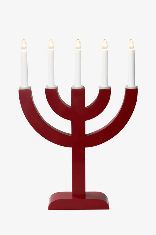 Jotex - 5 Ljus Trä 41,7cm Mörkröd/beige Elljusstake - Köp Adventsljusstakar hos Jotex