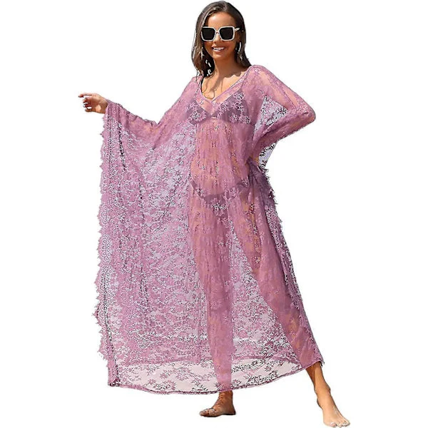 [LCS] Strandovertræk Boho Blonde Kimono Plus Size Bikini Kåbe Badedragt Til Kvinder Ensfarvet-MXBC