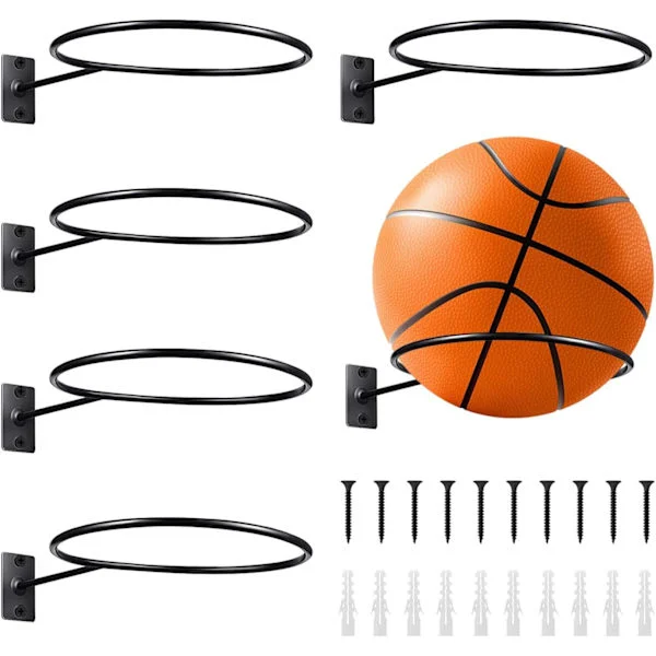 6-pack väggmonterad bollhållare, bollförvaring, bollställ, bollhållare för basket, fotboll, volleyboll