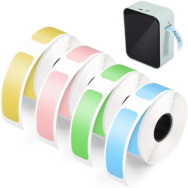 4 ruller med etikettmaskintape - 160 etiketter per rull - 12×40 mm - Selvklebende termiske etiketter - Etikettpapir egnet for etikettprintere - Rosa, 