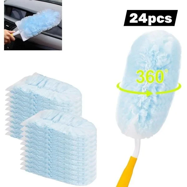 24-pack påfyllning för dammvippa mikrofiber dammvippa och kvast för att ta bort damm, djurhår och allergener, kompatibel med Swiffer Heavy-Duty