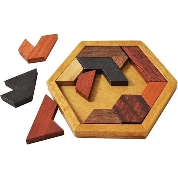 Hexagon Tangram Pussel Träpussel kompatibelt med Barn och Vuxna Utmanande Pussel Trä Hjärngympa Pussel kompatibelt med Vuxna Pusselspel