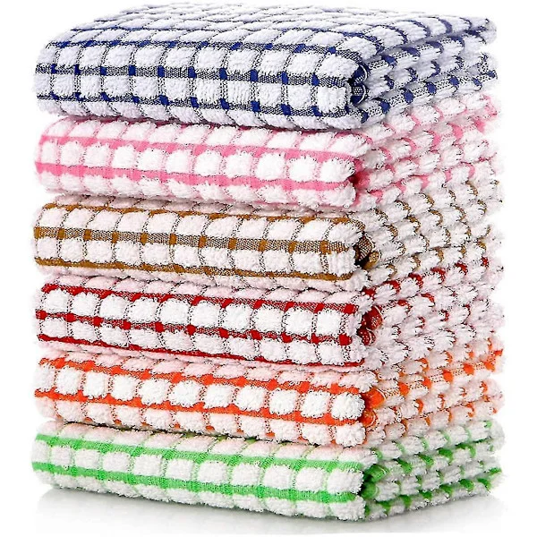 Køkkenhåndklæder, 40 cm x 63 cm Bomuldskøkkenhåndklæder i bulk, 6-pak viskestykker til tørring af tallerkener, tøj og køkkenhåndklæder-FF-