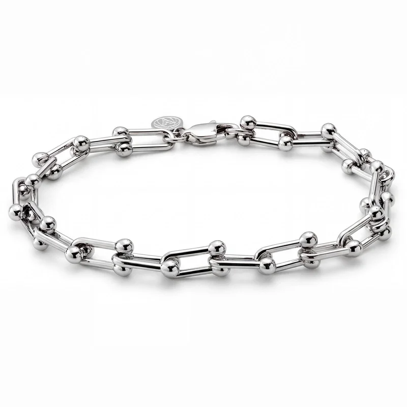 New Classics | 7mm Silver-Tone Stainless Steel Paperclip Bead Chain Bracelet for Men - Chain Bracelets