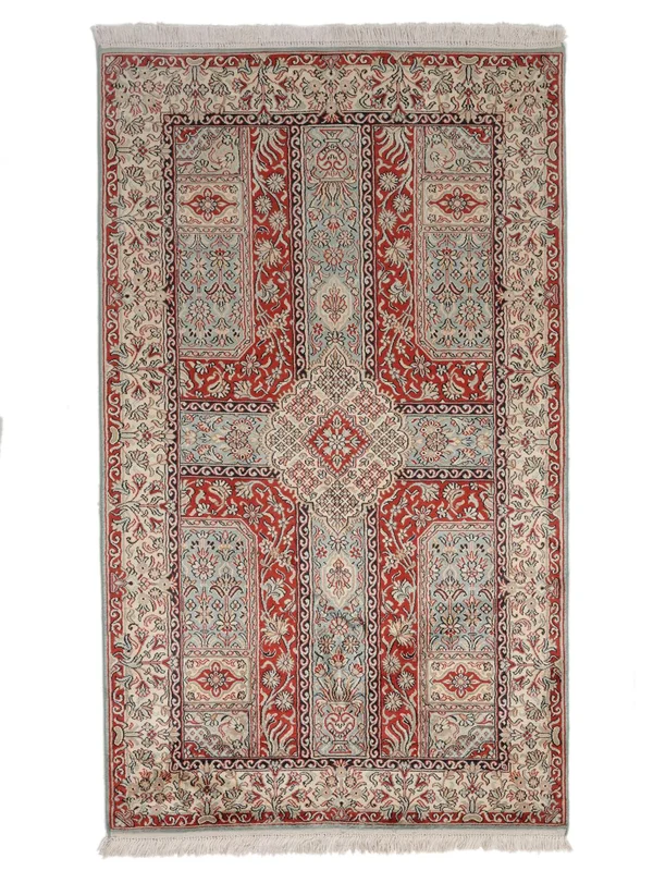 Handgeknoopt Kashmir Puur Zijde Vloerkleed 94X157 Zijden Tapijt Bruin/Donkerrood Klein