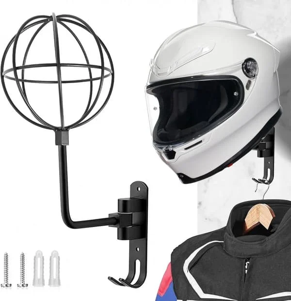 Helmet Rack, Wall Mounted Helmet Holder for Motorcycle and Bicycle, with Hook for Tactical Vest, Black