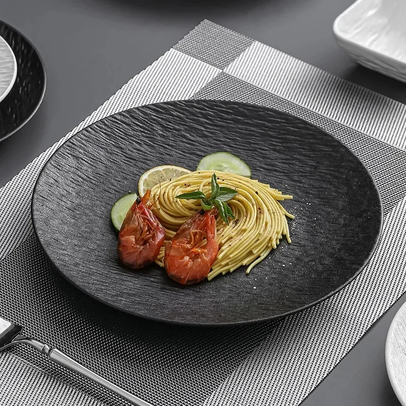 AliExpress - Schwarzes Teller, Keramikteller, Scheibe, weiß, westliches Restaurantgeschirr, Grill-Grillfleisch-Servierplatte, gefrosteter Keramik-