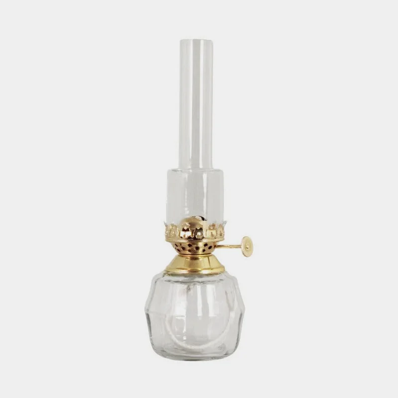 Fotogenlampa / oljelampa Strömshaga Britta Liten, klart glas, brännare i mässing, Ø75 mm x 250 mm
