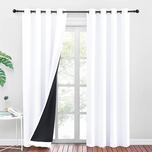 Vita mörkläggningsgardiner - 100% ljusblockerande termisk isolering mot kyla, öljetter, 2 paneler, bredd 140x220cm höjd