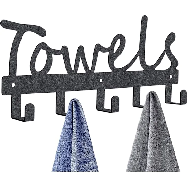 Towel Bar 5 Towel Hooks Wall Mounted Towel Rack Black Metal Towel