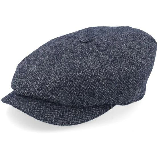Lierys - Blå flatcap Kasket - 8-panel Cap Wool Blue Herringbone Flat Cap @ Hatstore