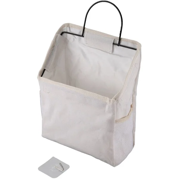Wall Mounted Storage Bag Portable Organizer Books Journal Diary Container Decor Pocket Organizer Iron Grid Storage with Hook White B