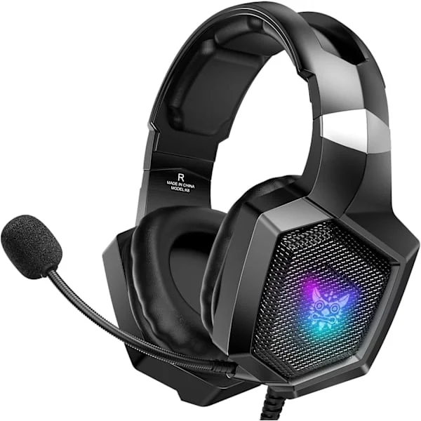 Gaming Headset med Mikrofon, Gaming Hovedtelefoner Kompatible med PS4 PS5 Xbox PC med RGB Lys, Playstation Headset med Støjreduktion