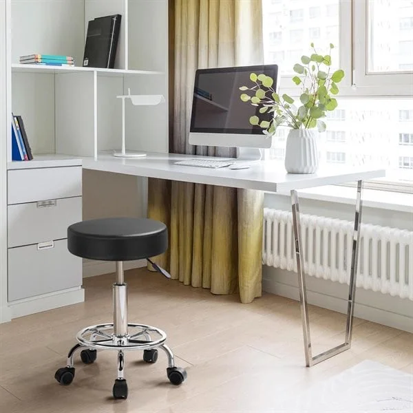 Justerbar arbeidskrakk på hjul - Svart / arbeidsstol med hjul / roterbar krakk