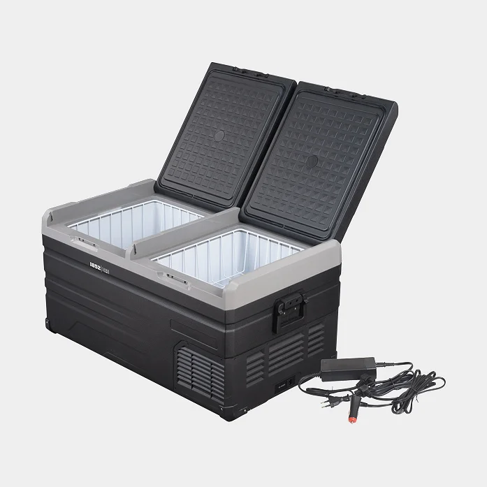 Kylbox med kompressor 1852-Marine, 12V / 24V / 230V, med 2 kylzoner (2-delad kyl/frys), 95 liter + anslutningskablar