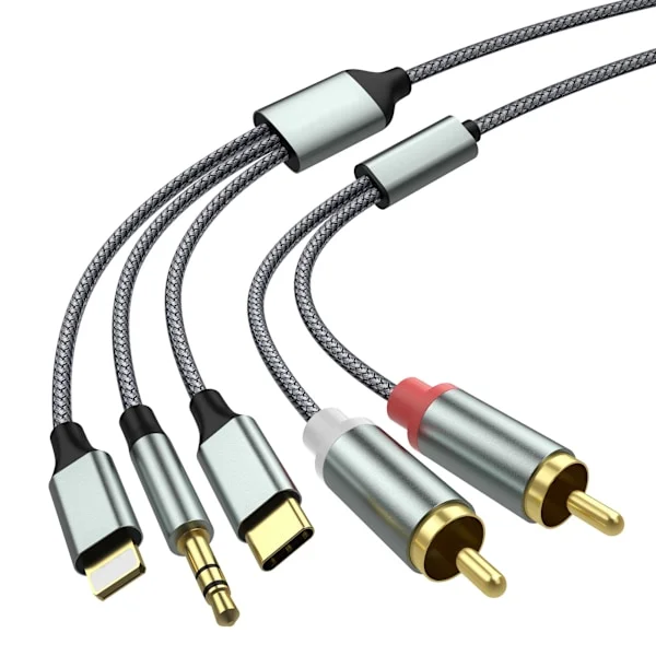 Lightning til RCA-kabel, lydaux-adapter, RCA til 3,5 mm-kabel, USB-C til 2 RCA-lydkabel, 3-i-1-lydkabel for bil, hjemmekinosystem, høyttalere og mer