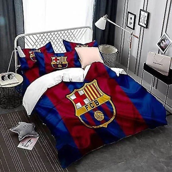 [RM]FC Barcelona Fotbollslag Påslakanset Polyester Barn Sängkläder Påslakan och Örngott 90 TC Bomull 135x200 cm