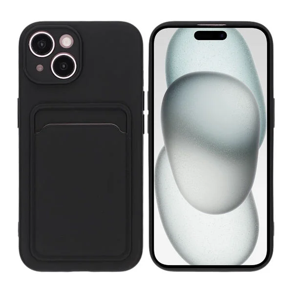 iPhone 15 Silikonskal med Korthållare - Svart